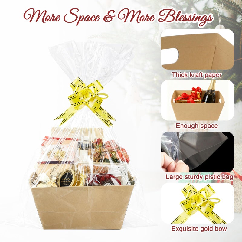 Ysglory 8Pcs Empty Gift Basket Set Thick Kraft Cardboard Basket to Fill with 8 Wrap Bags 8 Bows Large Gift Baskets Box for Christmas, Valentineâ€™s Day, Birthday, Thanksgiving, Wedding - Image 4