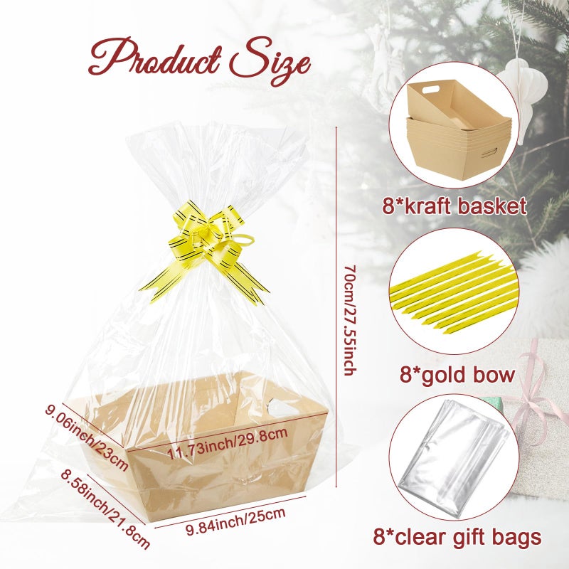 Ysglory 8Pcs Empty Gift Basket Set Thick Kraft Cardboard Basket to Fill with 8 Wrap Bags 8 Bows Large Gift Baskets Box for Christmas, Valentineâ€™s Day, Birthday, Thanksgiving, Wedding - Image 3