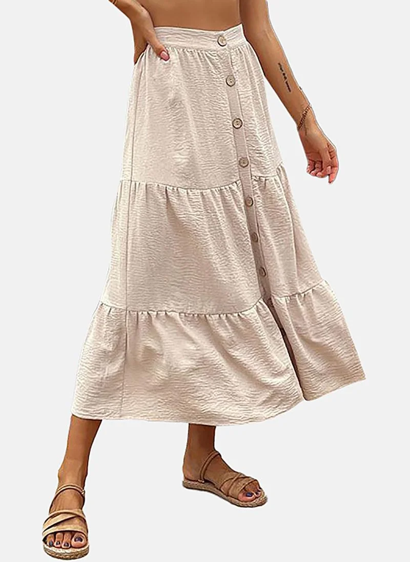 YUNIQEE Beige Tiered Solid Midi Skirt