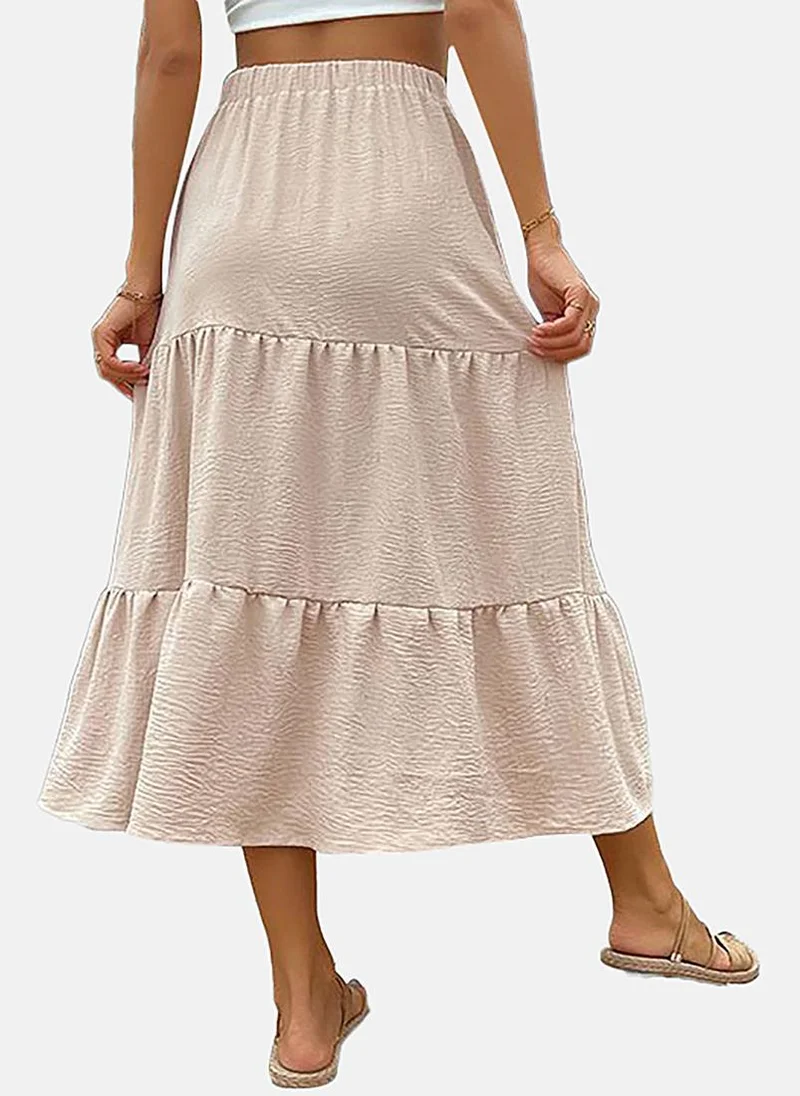 YUNIQEE Beige Tiered Solid Midi Skirt