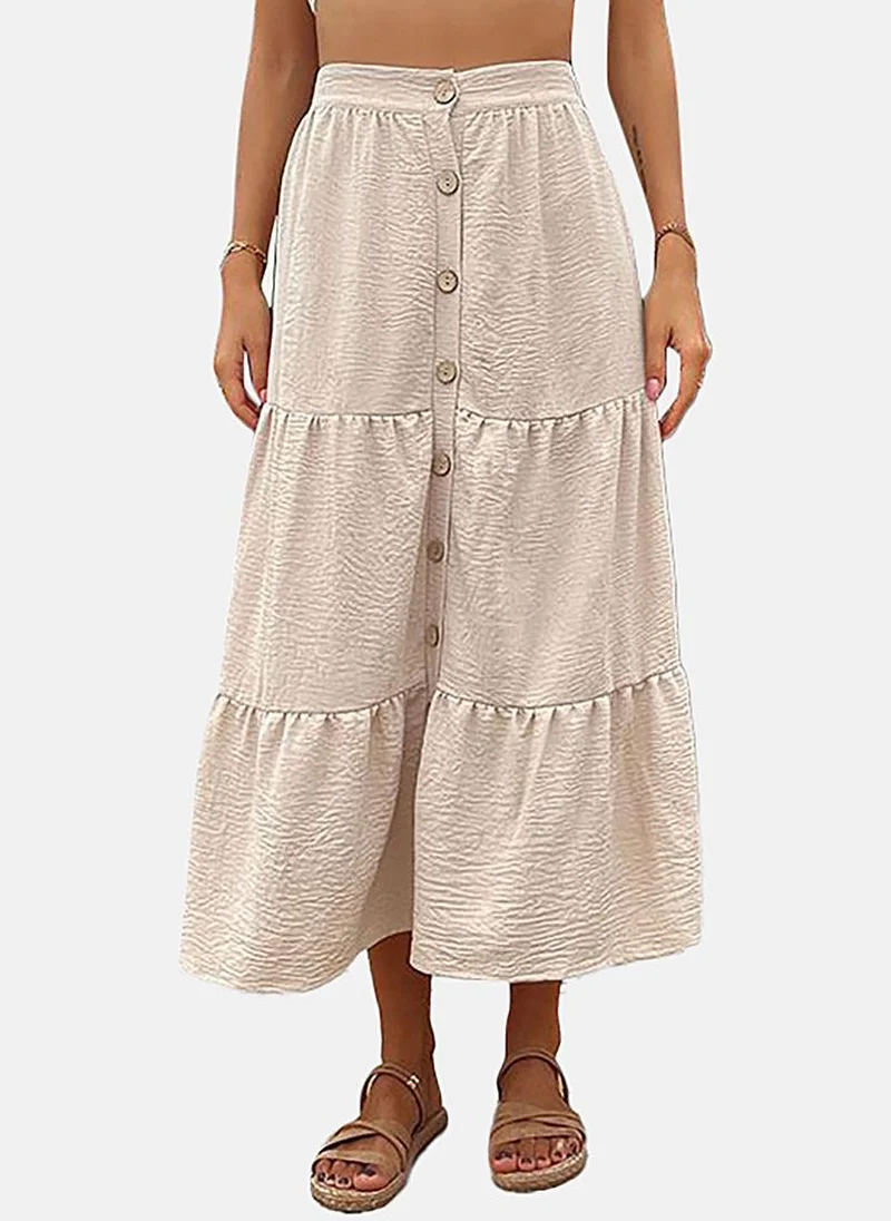 YUNIQEE Beige Tiered Solid Midi Skirt