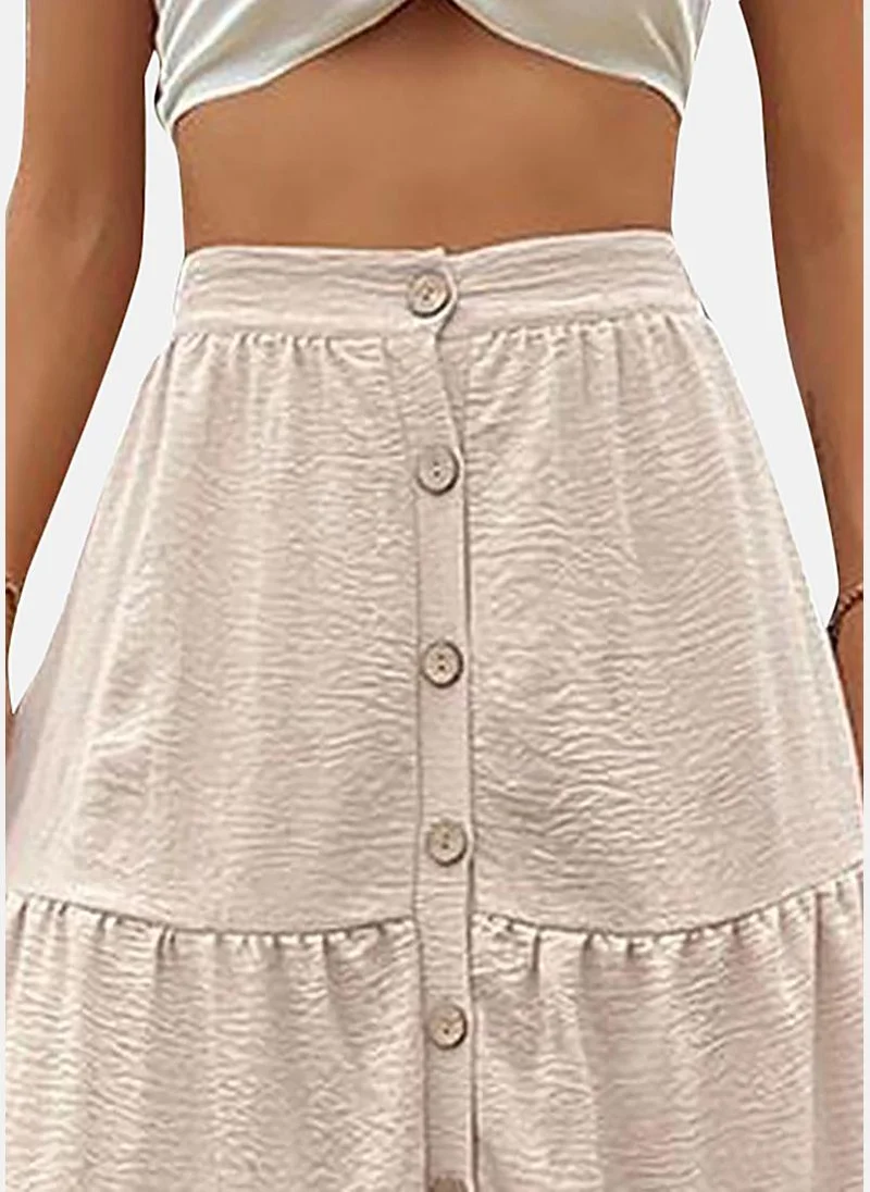 YUNIQEE Beige Tiered Solid Midi Skirt
