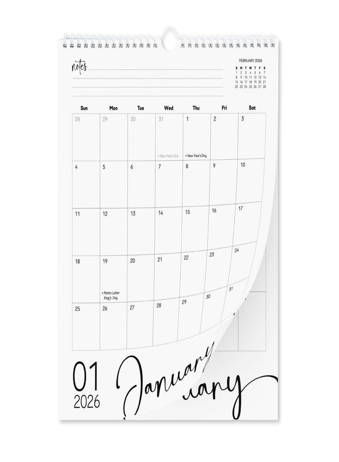 Paper Play Black White Cursive Font vertical Coil Wall Calendar - Image 1