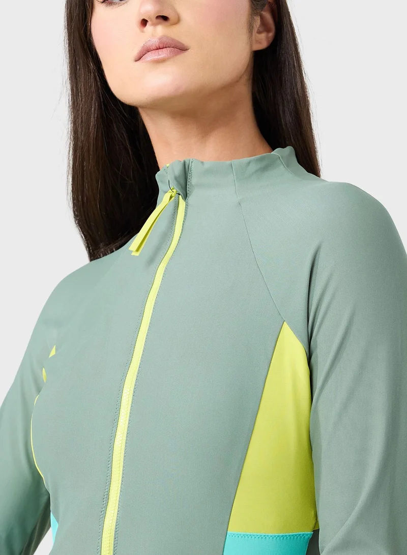 speedo Colorblock Zip One Piece