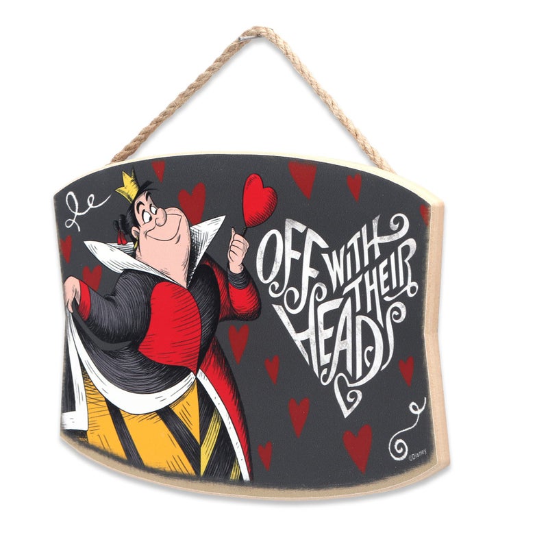 Open Road Brands Disney Alice in Wonderland Queen of Hearts Hanging Wood Wall Decor - Playful Off With Their Heads Disney Villains Sign - Image 2