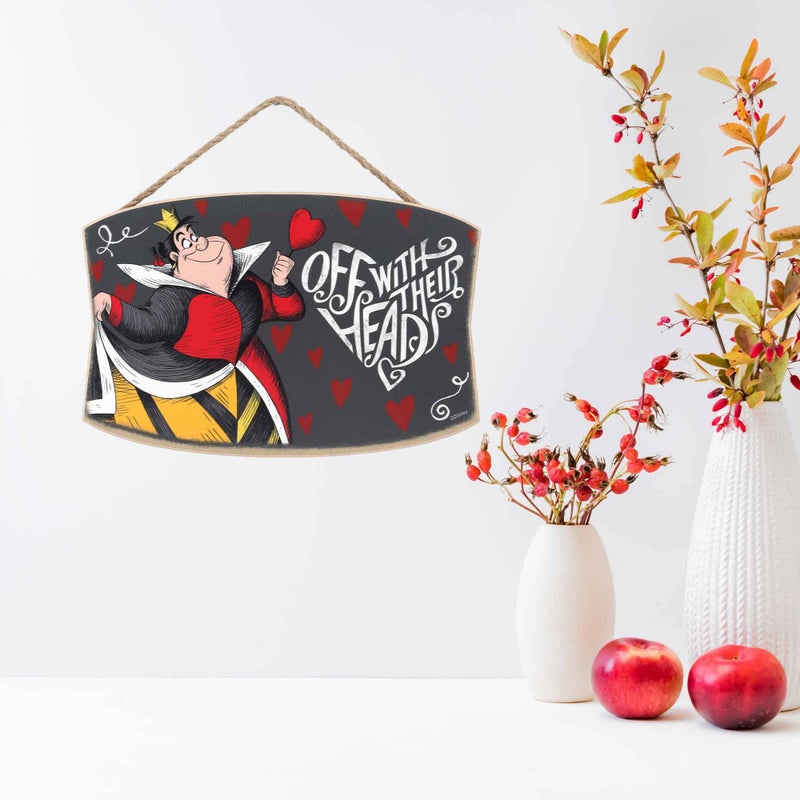 Open Road Brands Disney Alice in Wonderland Queen of Hearts Hanging Wood Wall Decor - Playful Off With Their Heads Disney Villains Sign - Image 5