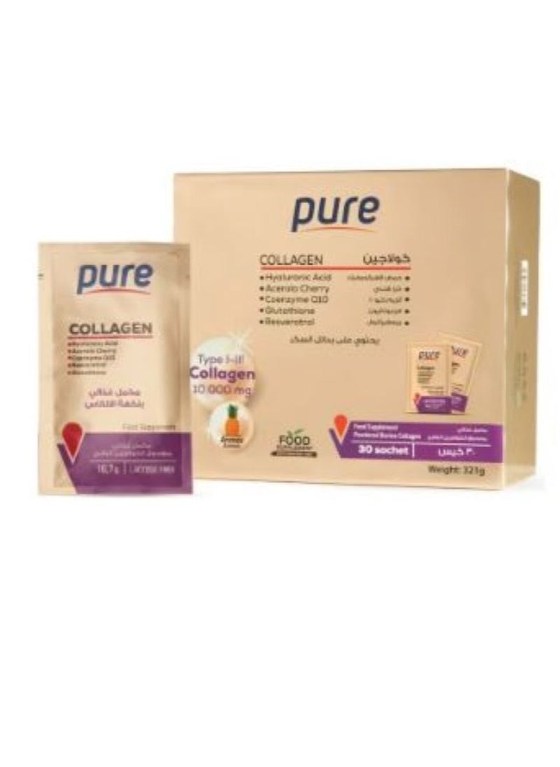 Pharma pure - Pure Collagen Nutritional Supplement With Pineapple Flavor 30 Sachets - Image 1
