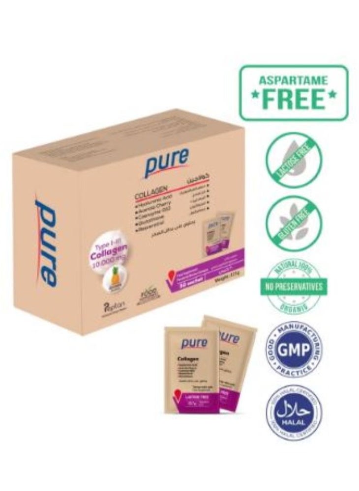 Pharma pure - Pure Collagen Nutritional Supplement With Pineapple Flavor 30 Sachets - Image 1