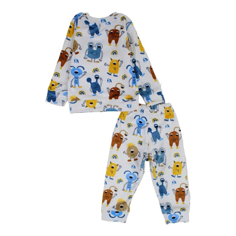 Cherries Baby Boys Velvet Thermal Set – White with Monsters Print - Image 2