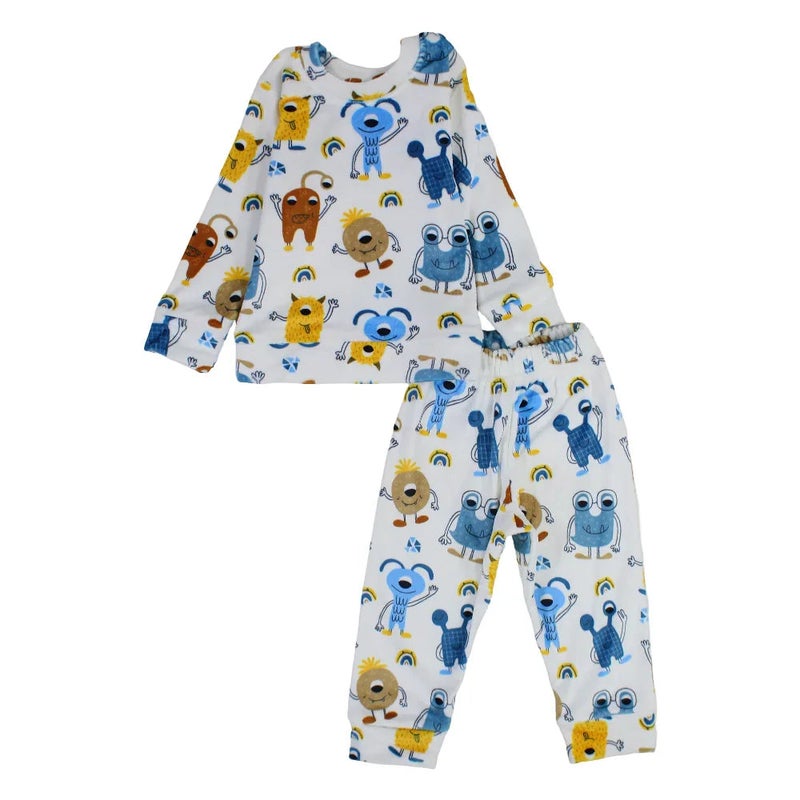 Cherries Baby Boys Velvet Thermal Set – White with Monsters Print - Image 1