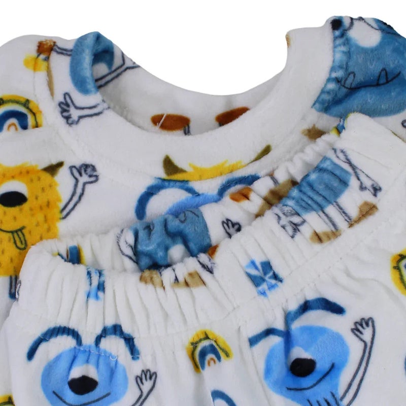 Cherries Baby Boys Velvet Thermal Set – White with Monsters Print - Image 3