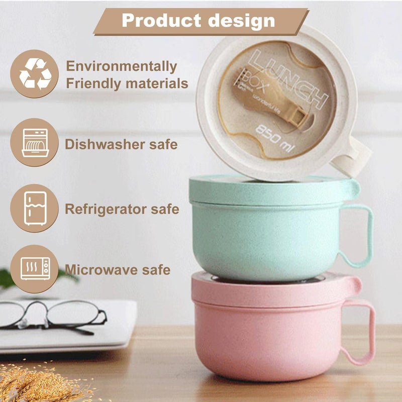 Rarapop 287oz Microwave Soup Bowl Containers with Lids Wheat Straw Ramen Noodles Cup Mug for Instant NoodlesOatmeal Gumbo SaladCrunchCereal  More  EasyGrip Design Green - Image 3