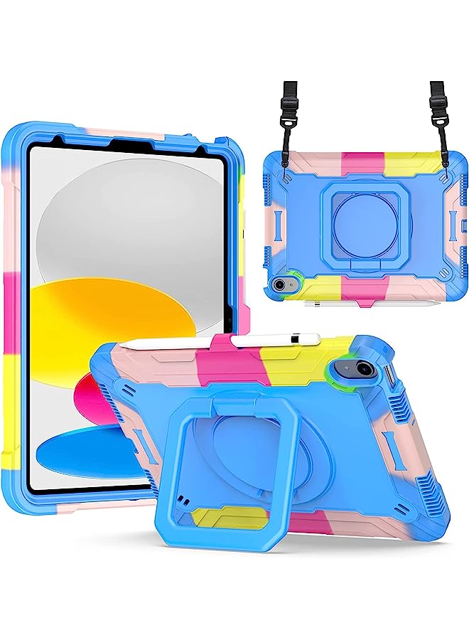 PROMASS Case For Ipad 10Th Generation 10.9 Inch 2022, Heavy Duty Hybrid Shockproof 360°Swivel Kickstand Anti Scratch Durable Protective Kids Case With Pencil Holder Shoulder Strap Case (Colorful3) - Image 1