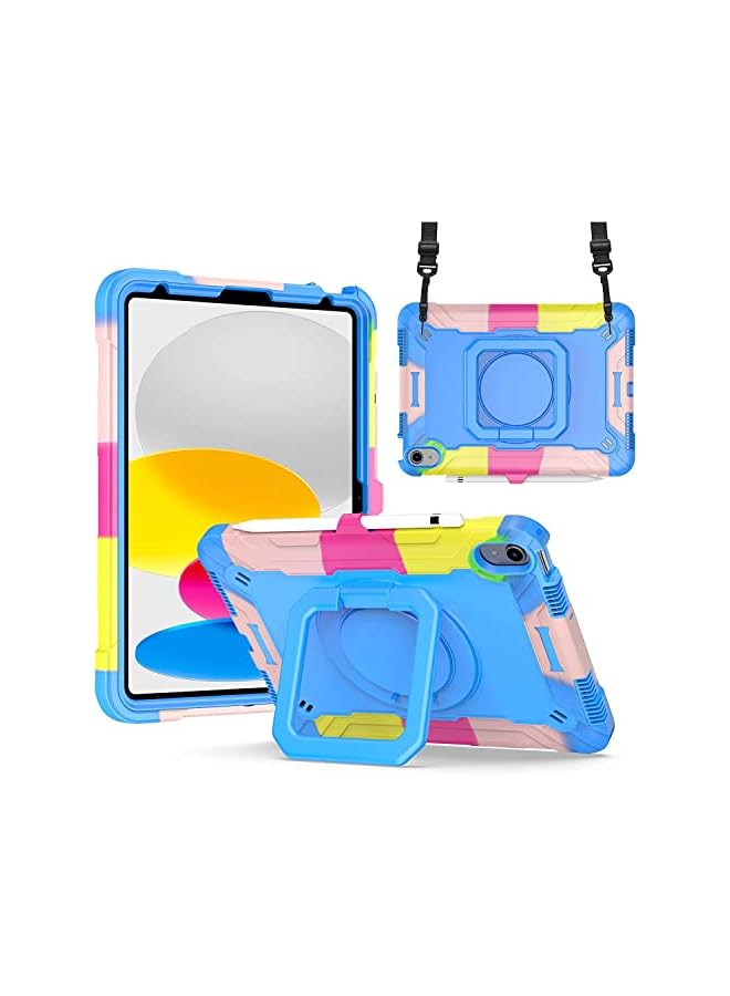 PROMASS Case For Ipad 10Th Generation 10.9 Inch 2022, Heavy Duty Hybrid Shockproof 360°Swivel Kickstand Anti Scratch Durable Protective Kids Case With Pencil Holder Shoulder Strap Case (Colorful3) - Image 2