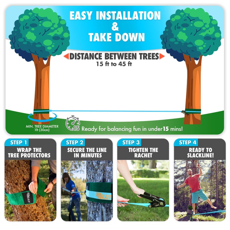 Trailblaze Complete Slackline Kit 60ft - Wider Tree Protectors Slack Lines for Backyard for Kids Adults | Ninja Warrior Obstacle Course Slack Line Set for Kids - Image 5