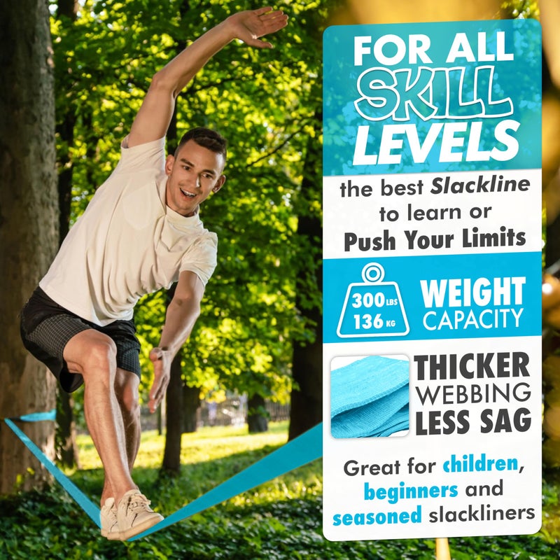 Trailblaze Complete Slackline Kit 60ft - Wider Tree Protectors Slack Lines for Backyard for Kids Adults | Ninja Warrior Obstacle Course Slack Line Set for Kids - Image 2