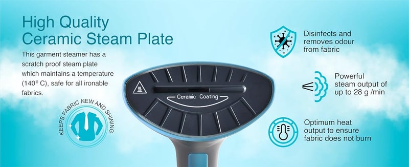 Usha مكواة بخار عمودية Techne Direct 2000 - بخار عمودي، 1600 واط، حتى 28 جرام/دقيقة من بخار| خزان ماء سعة 320 مل| إيقاف تلقائي بعد 20 دقيقة| إعدادين للبخار (أبيض) - Image 3