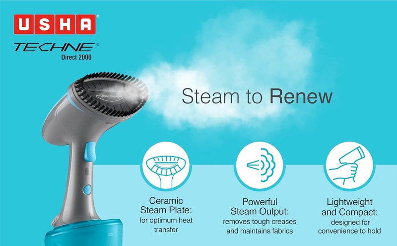 Usha مكواة بخار عمودية Techne Direct 2000 - بخار عمودي، 1600 واط، حتى 28 جرام/دقيقة من بخار| خزان ماء سعة 320 مل| إيقاف تلقائي بعد 20 دقيقة| إعدادين للبخار (أبيض) - Image 2