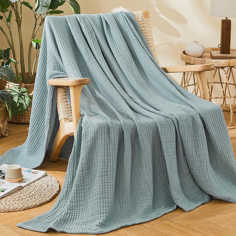 EMME Cotton Muslin Large Throw Blanket Couch Breathable Gauze Soft Lightweight Bed Blankets Adults (Heather Teal, 50"x70") - Image 2