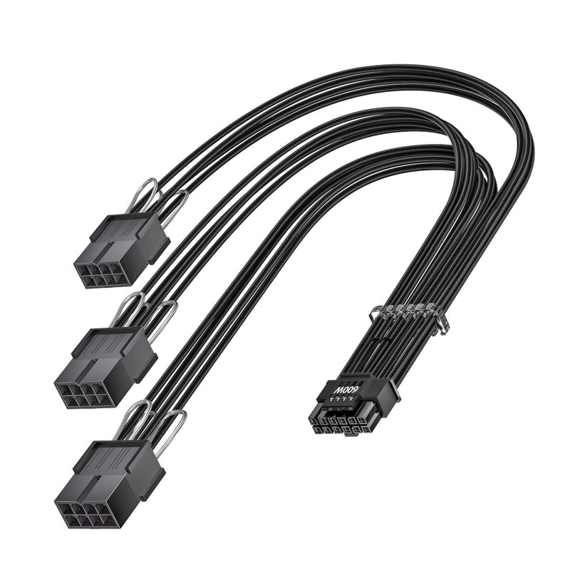 Fasgear كابل Fasgear 16 دبوس GPU إلى 3X 8 دبوس PCIe تمديد -30 سم PCI-e 5.0 (12+4) كابل محول 12VHPWR لبطاقة الرسوم RTX 5080 5070 5070Ti 3090Ti 4070Ti 4080 4090، 12V-2x6 ذكر إلى أنثى كابل تمديد مغلف - Image 1