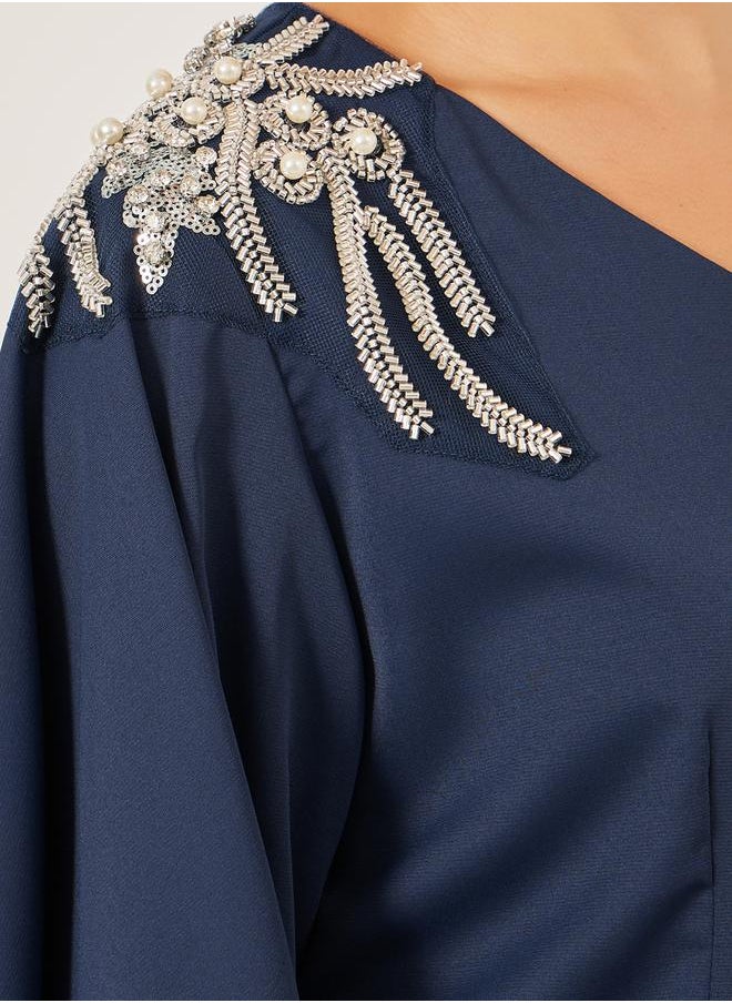 Styli Embellished V-Neck Top and Wide Leg Pants Co-Ords  - Image 3