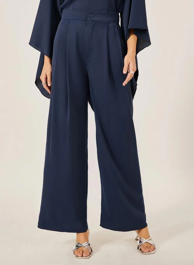 Styli Embellished V-Neck Top and Wide Leg Pants Co-Ords