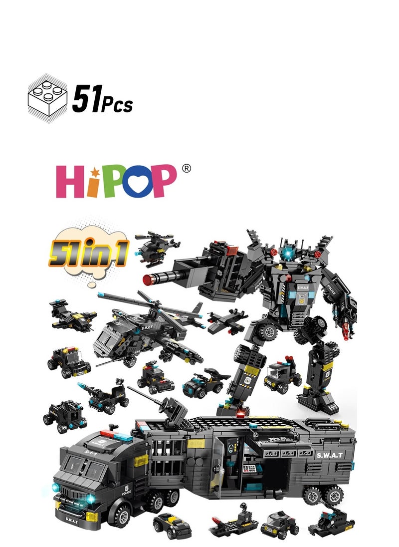 HIPOP - Police Series Building Blocks,51 Variants And Transformable Robots,Widely Compatible,Kid Puzzle Toy - Image 1
