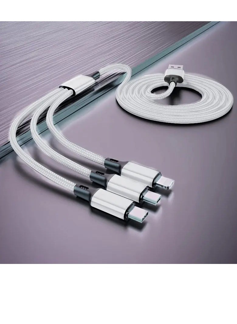 PAMEER 3-in-1 Cable - Unmatched Durability, Lightning-Fast Charging For IPhones, Android, Tablets USB Type-C Charger, AC To Phone + Type C, Universally Compatible, Robust Design For Enduring Swift Power  - Image 1