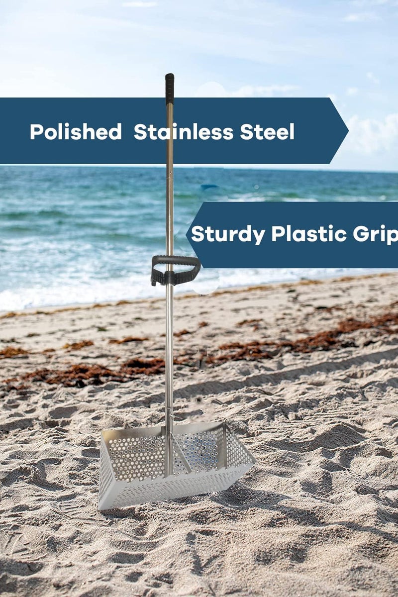 MEEGOON Sand Fleas Rake, Stainless Steel Sand Sifter, Detachable 47 Inches Long Handle, Collapsible Shark Tooth Sifter for beach,Sand Crab Catcher with Foldable Pail . - Image 3