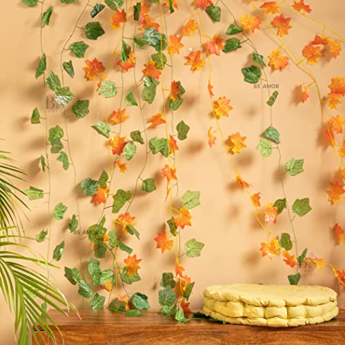 BS AMOR Wall Hangings Home Decor Creeper Flower Plant Bedroom/Balcony/Garden/Living Room Orange Green Pack of 4 Strings (2 Orange + 2 Green) - Image 2