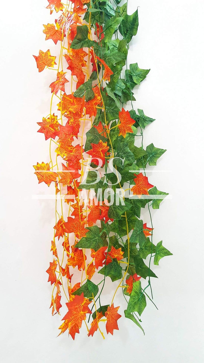 BS AMOR Wall Hangings Home Decor Creeper Flower Plant Bedroom/Balcony/Garden/Living Room Orange Green Pack of 4 Strings (2 Orange + 2 Green) - Image 5