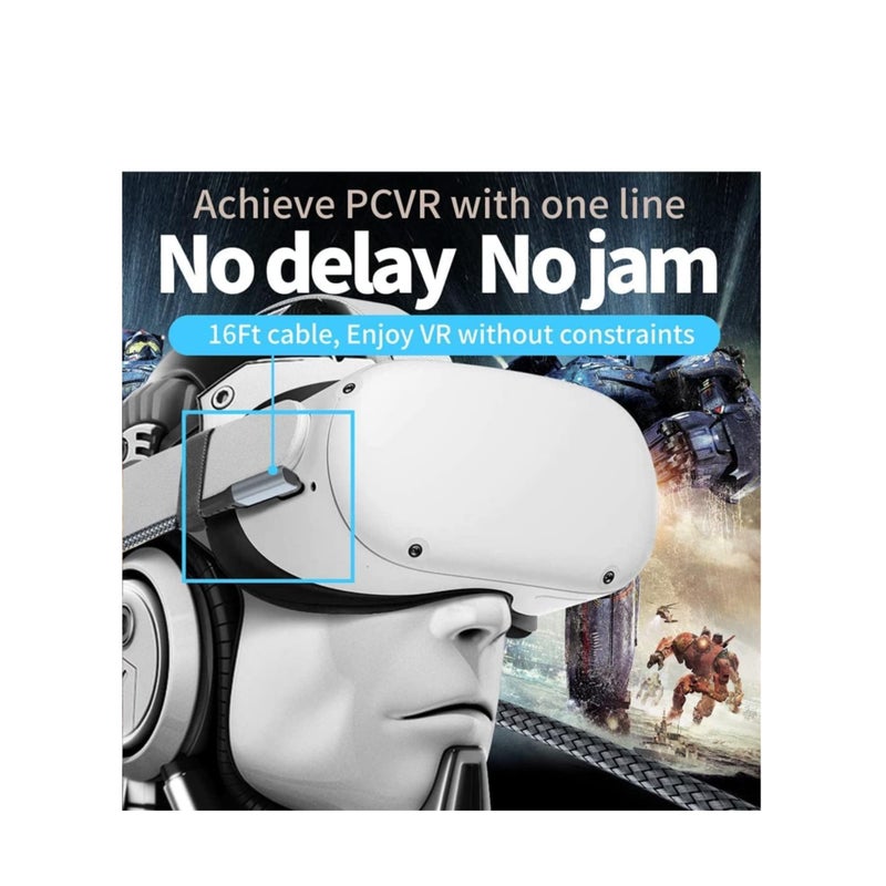 Zikra Extra Long Link Cable 16ft for Oculus Quest 2/ Quest VR Headset and Gaming PC, USB C to USB C Fast Charging Charger Cord Compatible with Samsung Galaxy S22 S21 S20 Plus Ultra Note 20 (Grey) - Image 5