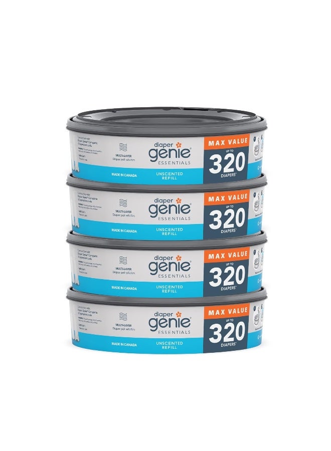 Diaper Genie Essentials Round Refill Pack of 4 | Holds Up to 1280 Newborn Diapers | Features Unscented Continuous Film | Compatible with Diaper Genie Complete and Expressions Pails - Image 1