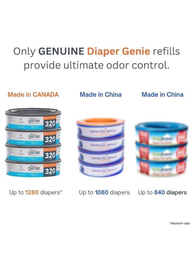 Diaper Genie Essentials Round Refill Pack of 4 | Holds Up to 1280 Newborn Diapers | Features Unscented Continuous Film | Compatible with Diaper Genie Complete and Expressions Pails - Image 2