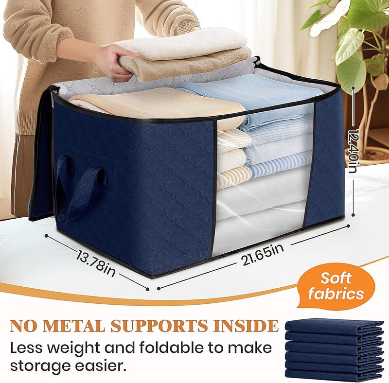 Fab totes 6 Pack Clothes Storage, Foldable Blanket Storage Bags, Storage Containers for Organizing Bedroom, Closet, Clothing, Comforter, Organization and Storage with Lids and Handle, Blue - Image 2