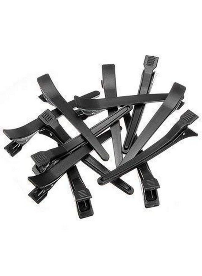 Stylazo Duck Mouth Flat Metal Salon Hairdressing Clip (Black) Set Of 12 Pcs - Image 4