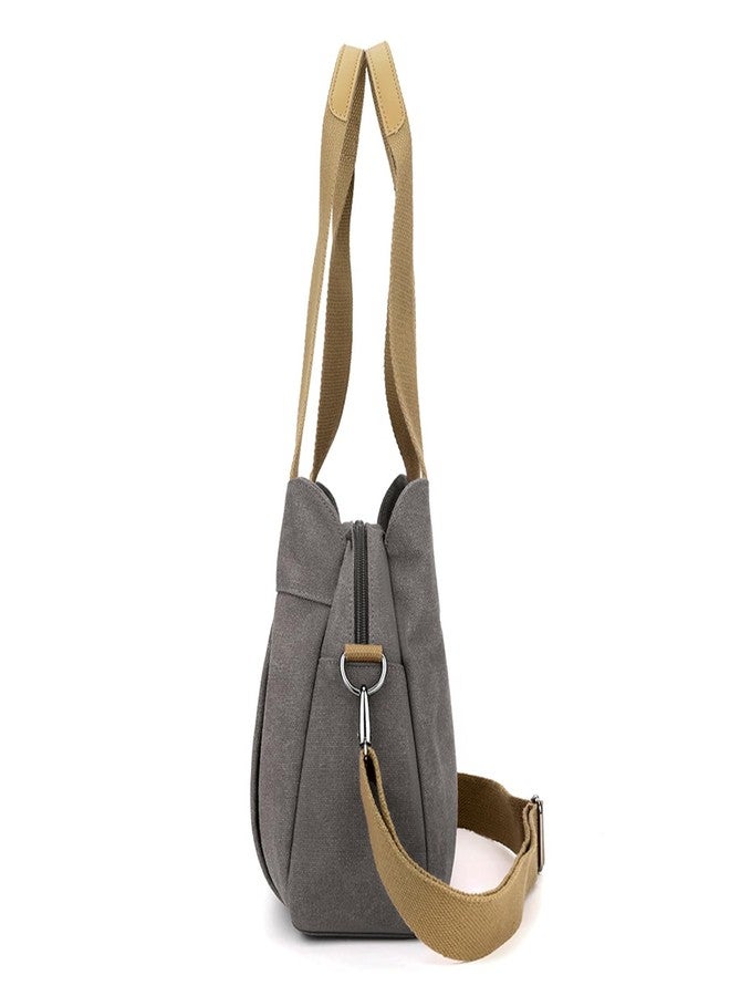 Sunshinejing Women's Canvas Purse Small Shoulder Tote Work Crossbody Bag Multi-pocket Handbag (Grey) - Image 3