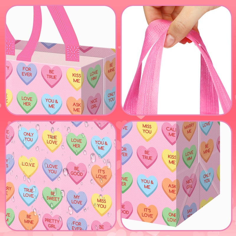 Wesnoy 48 Pcs Valentine's Day Gift Bags Bulk with Handle Non Woven Reusable Pink Red Treat Candy Conversation Bags for Classroom Gift Exchange Goodies Wrapping Party Supplies, 9 x 4.3 x 8.6 Inch - Image 3