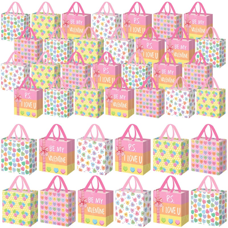 Wesnoy 48 Pcs Valentine's Day Gift Bags Bulk with Handle Non Woven Reusable Pink Red Treat Candy Conversation Bags for Classroom Gift Exchange Goodies Wrapping Party Supplies, 9 x 4.3 x 8.6 Inch - Image 1