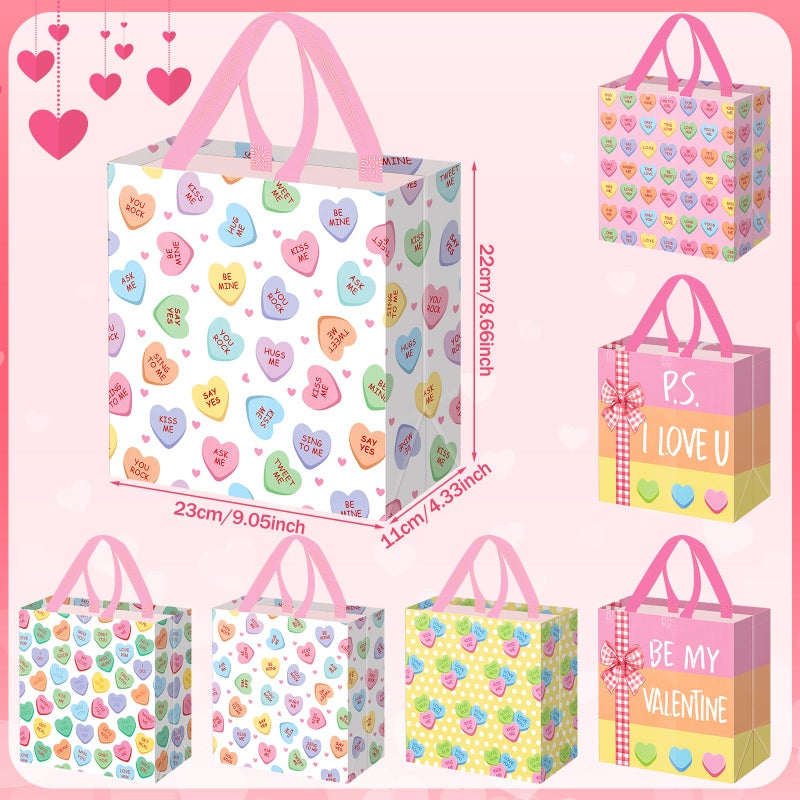 Wesnoy 48 Pcs Valentine's Day Gift Bags Bulk with Handle Non Woven Reusable Pink Red Treat Candy Conversation Bags for Classroom Gift Exchange Goodies Wrapping Party Supplies, 9 x 4.3 x 8.6 Inch - Image 2