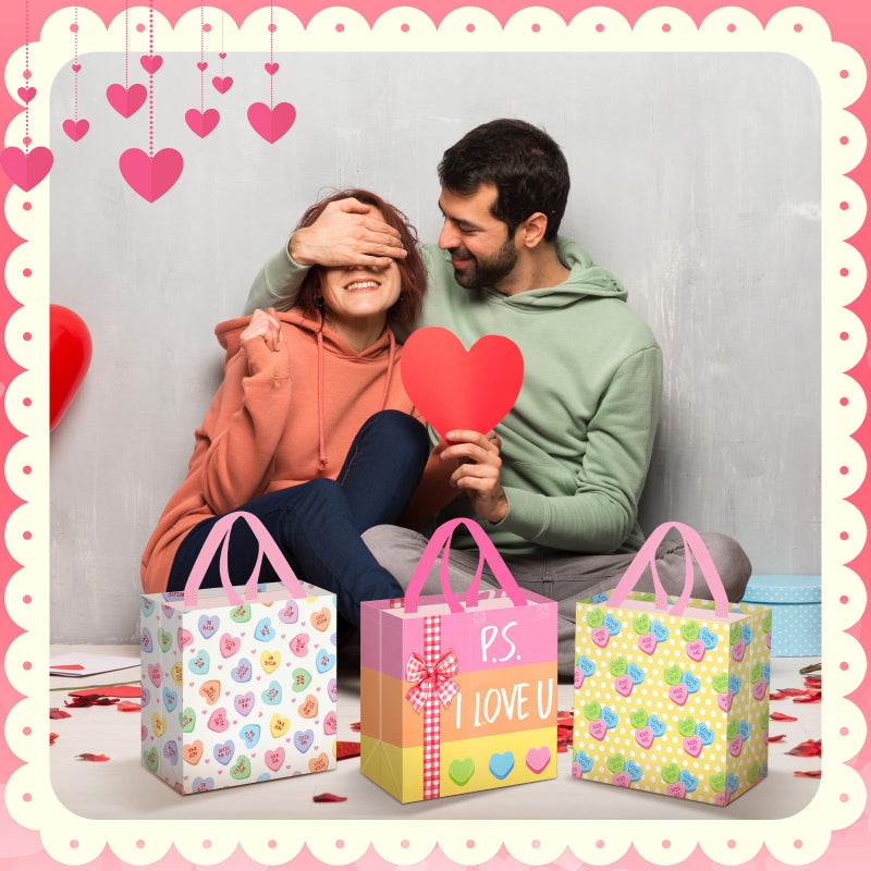 Wesnoy 48 Pcs Valentine's Day Gift Bags Bulk with Handle Non Woven Reusable Pink Red Treat Candy Conversation Bags for Classroom Gift Exchange Goodies Wrapping Party Supplies, 9 x 4.3 x 8.6 Inch - Image 5