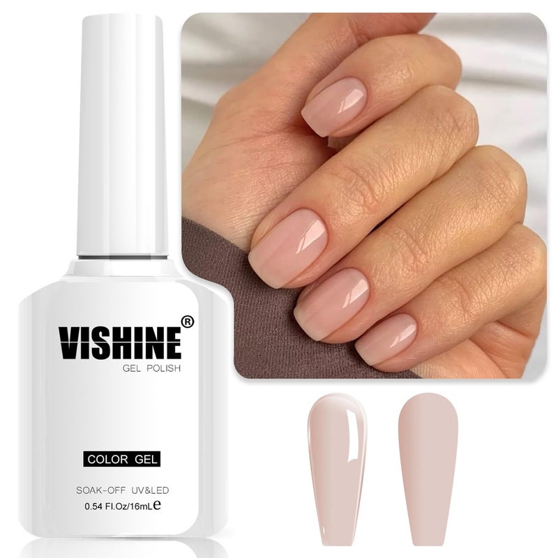 Vishine Jelly Nude Gel Nail Polish, 16ml Sheer Neutral Nude Translucent Soak Off Gel Polish UV LED Nail Lamp for Nail Art DIY 0.54Oz Color E019 - Image 1