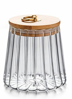 Y&D Glass Coffee Nuts Canister Airtight Storage Jar Petal Decorative Container with Bamboo Lid Metal Handle Easy to Grasp 650ml  - Image 1