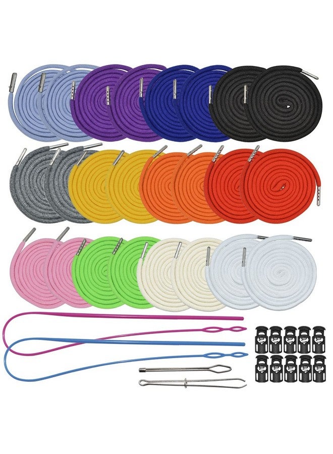Renashed 24Pack Replacement Drawstrings Universal Drawstrings with 4pcs Drawstring Threaders 10pcs Cord Locks for Pants Sweatpants Hoodies Scrubs Jackets Shorts 51" Long 12 Colors  - Image 1