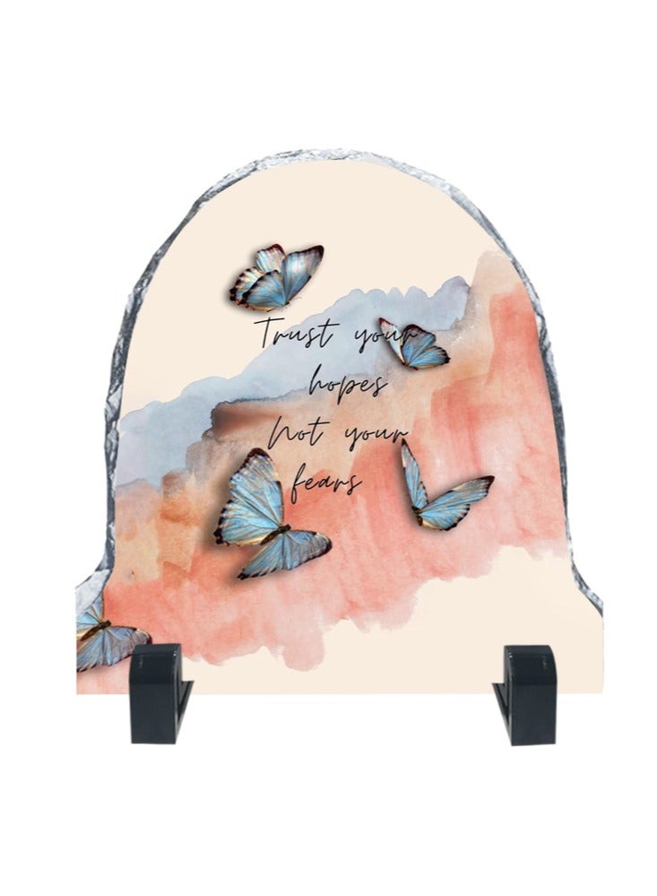 Service Zone Protective Printed White Rock Shape Marble Photo Frame for Table Top Trust Your Hopes Not Your Fears - Image 1