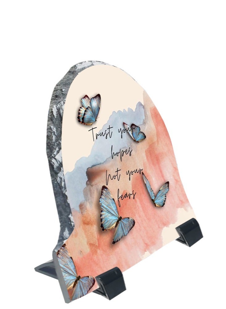 Service Zone Protective Printed White Rock Shape Marble Photo Frame for Table Top Trust Your Hopes Not Your Fears - Image 2