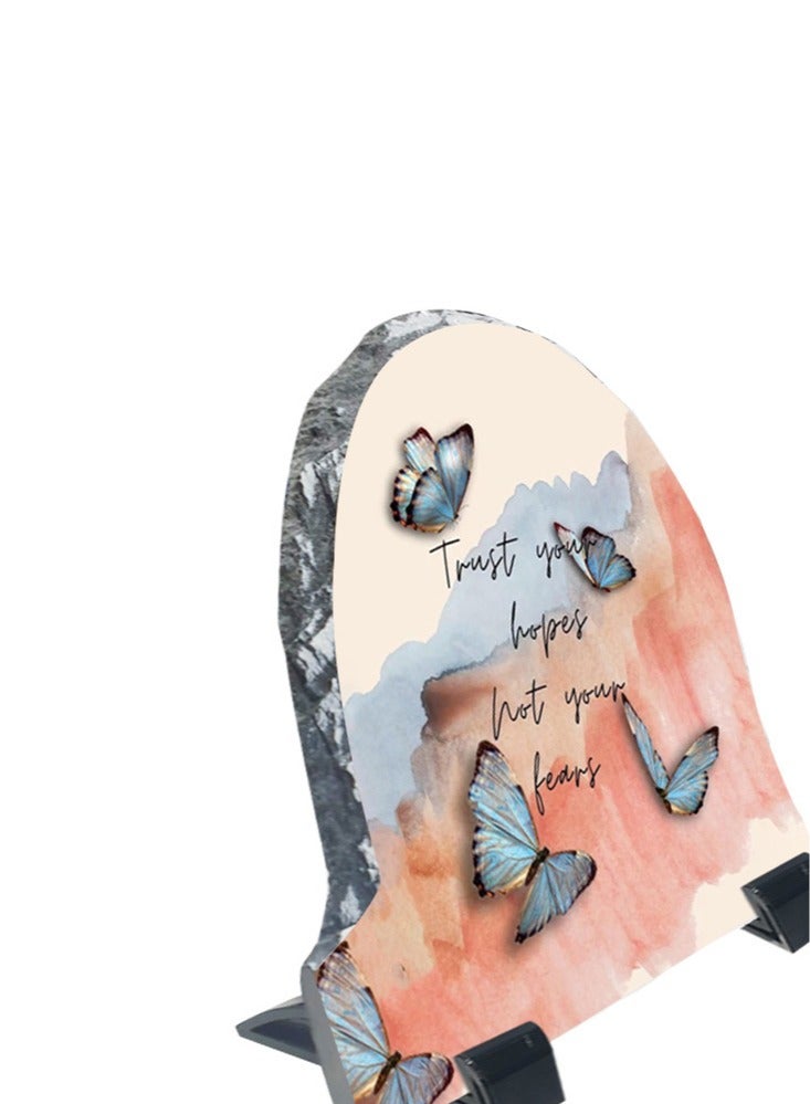 Service Zone Protective Printed White Rock Shape Marble Photo Frame for Table Top Trust Your Hopes Not Your Fears - Image 3