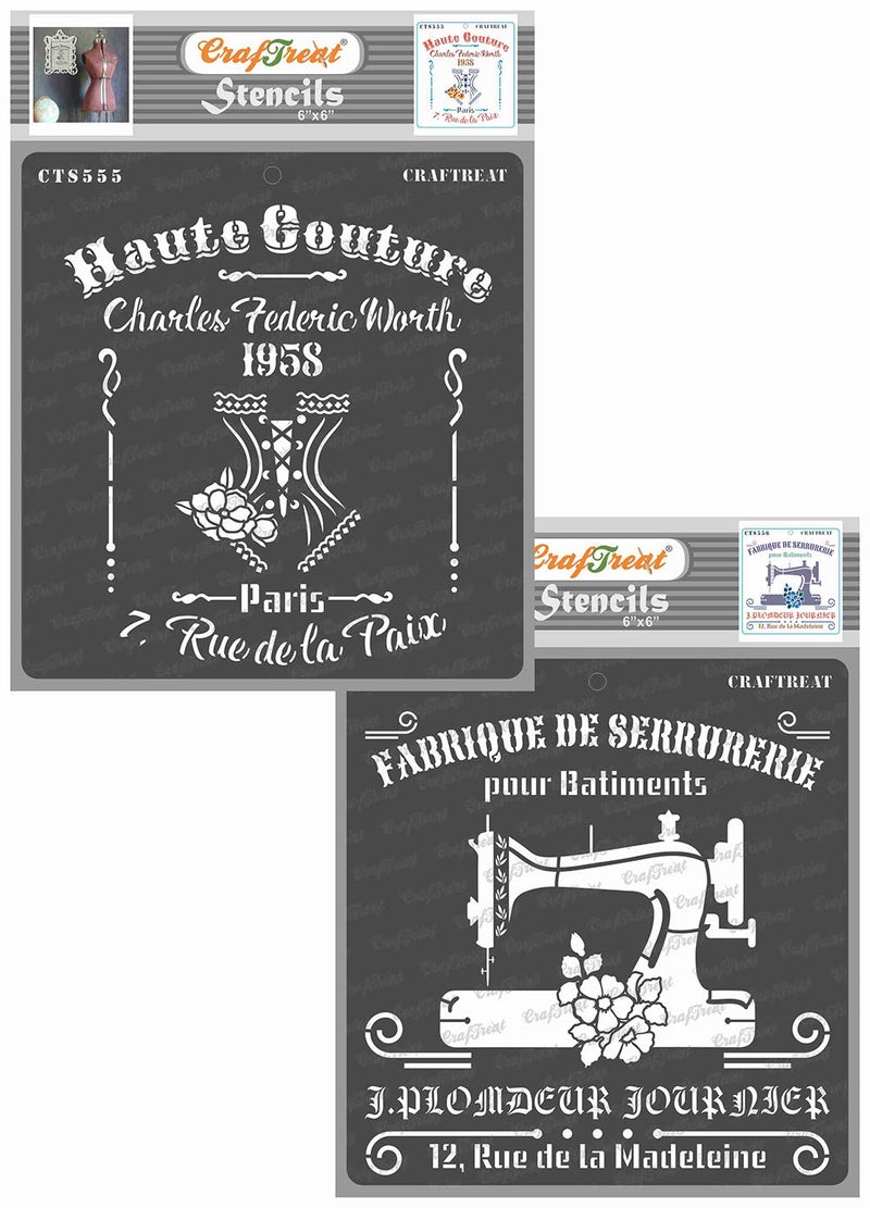 CrafTreat Home Decor Word Stencils - Haute Couture & Fabrique - Size: 6X6 Inches (2 Pcs)- Home Decor Stencils for Craft - Reusable Stencils with Words - Stencils Combo Pack for Craft - Image 1