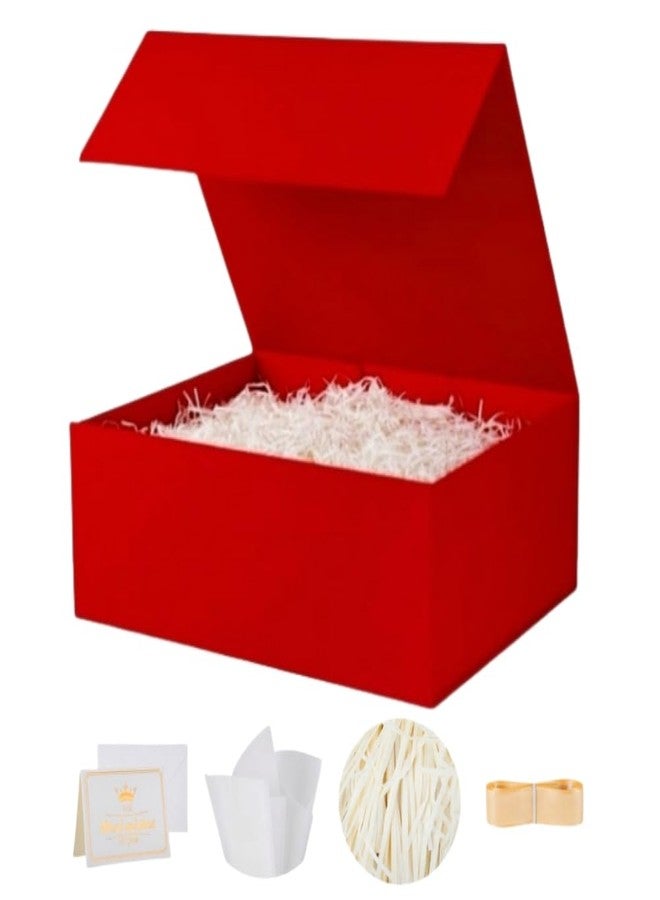 علبة هدايا حمراء من UoeRing، قطعة واحدة، مقاس 9.5 × 6 × 3 بوصة، علبة هدايا صغيرة فاخرة للهدايا، بغطاء مغناطيسي قابل للطي، مناسبة لعيد الحب وعيد الميلاد، تحتوي على بطاقة، شريط، ورق مناديل، وحشوة من الورق المقطّع. - Image 1