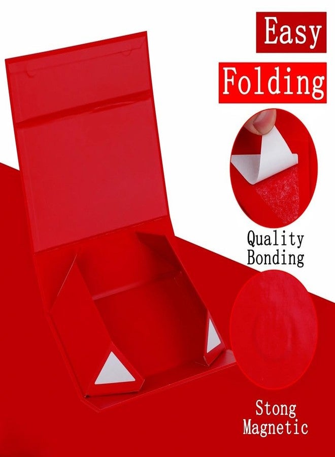 علبة هدايا حمراء من UoeRing، قطعة واحدة، مقاس 9.5 × 6 × 3 بوصة، علبة هدايا صغيرة فاخرة للهدايا، بغطاء مغناطيسي قابل للطي، مناسبة لعيد الحب وعيد الميلاد، تحتوي على بطاقة، شريط، ورق مناديل، وحشوة من الورق المقطّع. - Image 4
